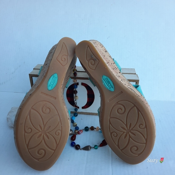 BØRN Leather Teal Cork Platform Ankle Strap Sandals - Picture 4 of 6